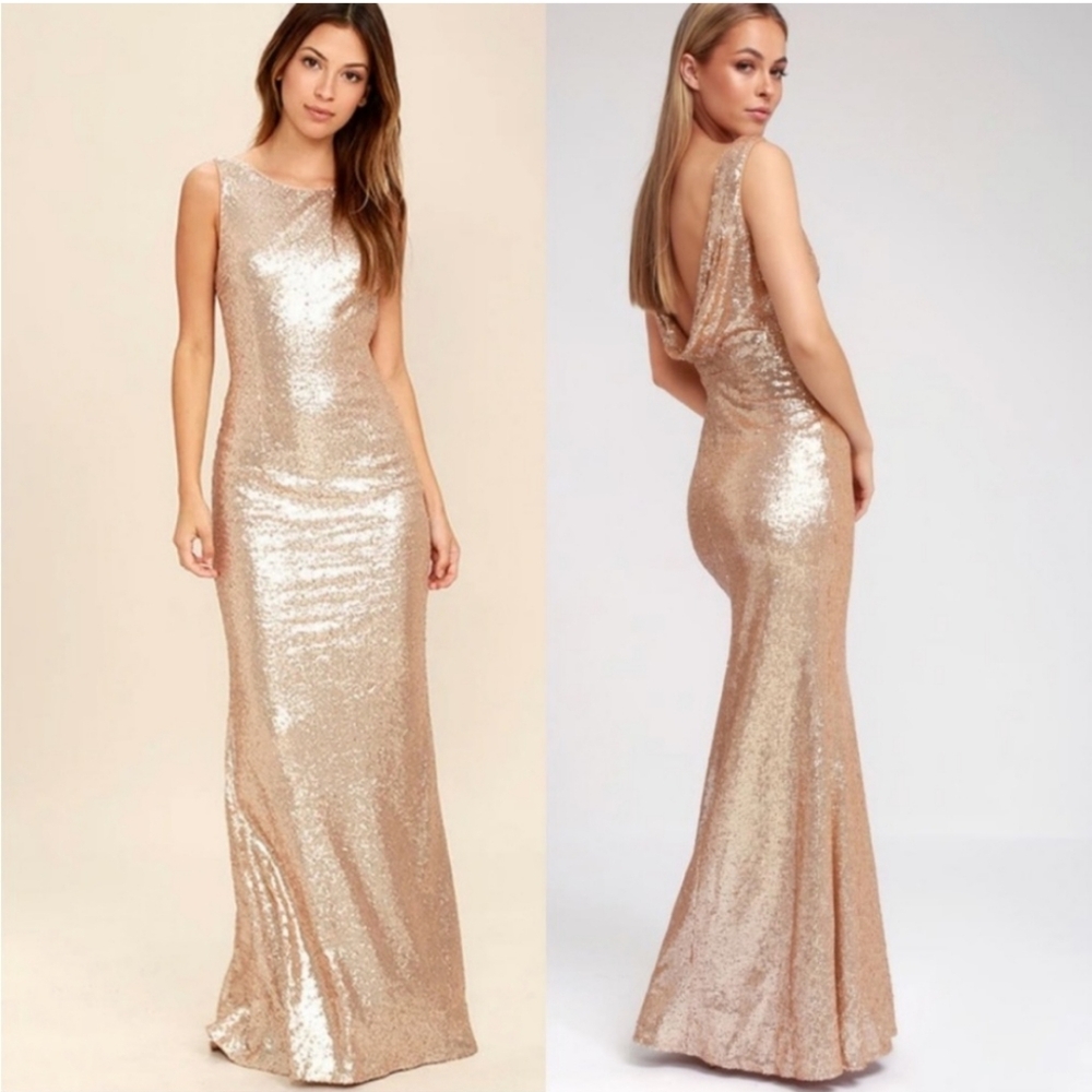Lulus Elegant Gold Sequin Evening Gown ~As Is
